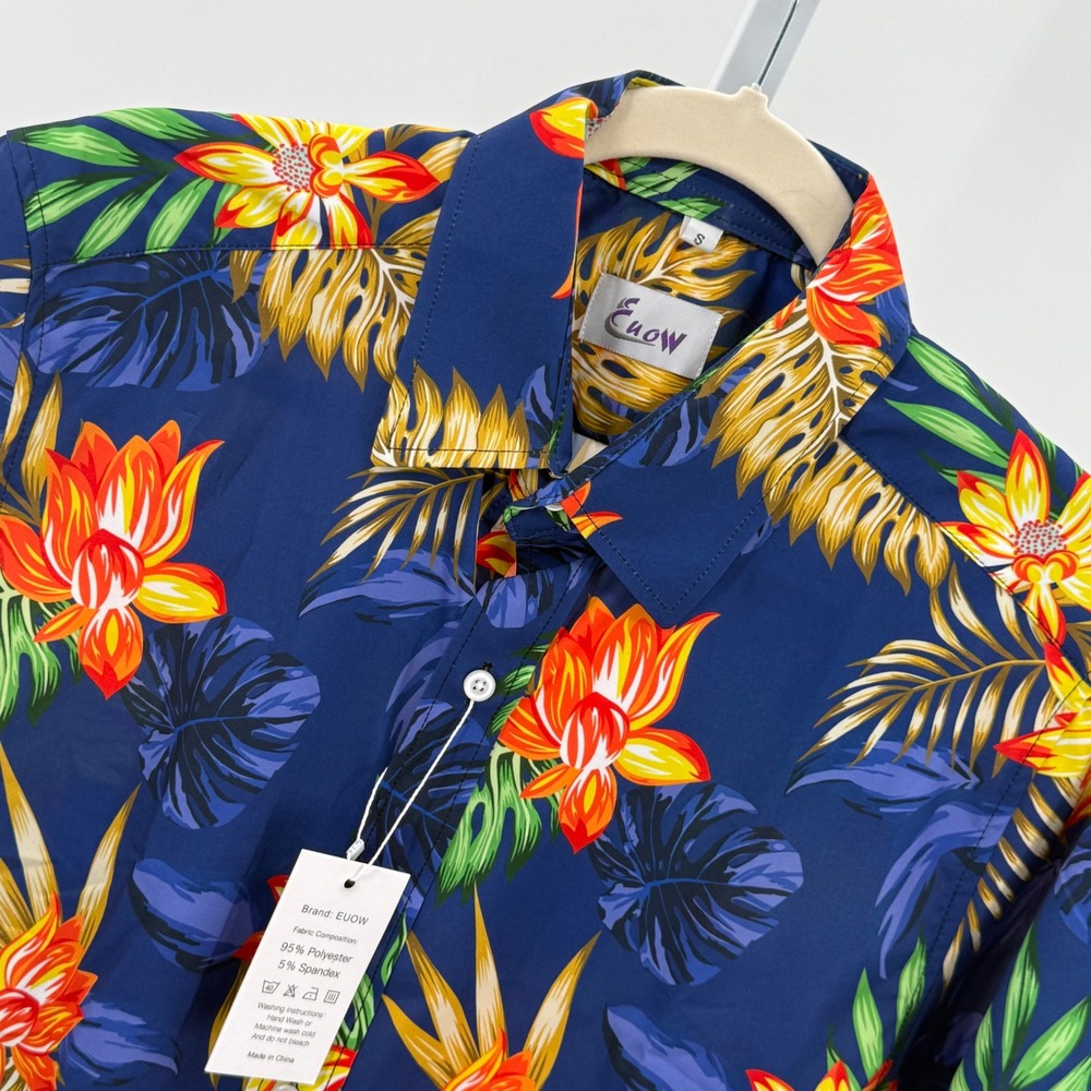 EUOW Floral Hawaiian Shirt Tropical Print Button Up Short Sleeve, Size S